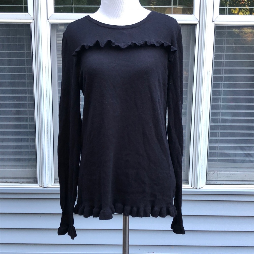 Talbots Black Ruffle Crew Neck Sweater size Medium